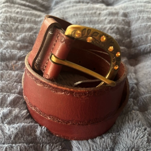 FOSSIL leather topaz rhinestone wide belt size Medium